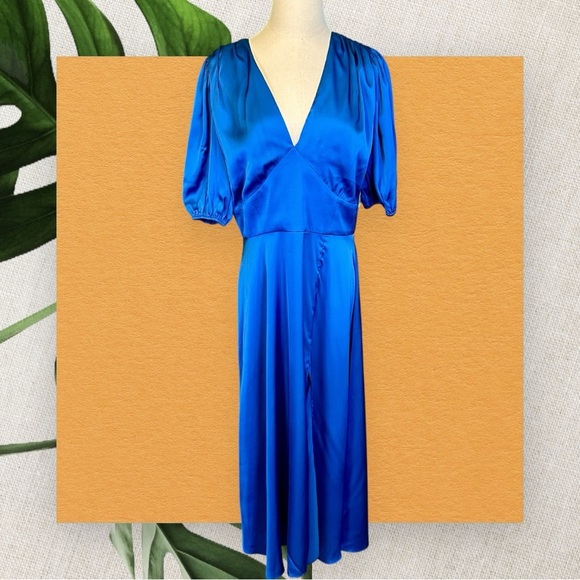 NWT Alexia Admor ‘Nola’ Puff Sleeve Fit & Flare Dress in “Lapis” Blue Size 10 - Picture 2 of 16